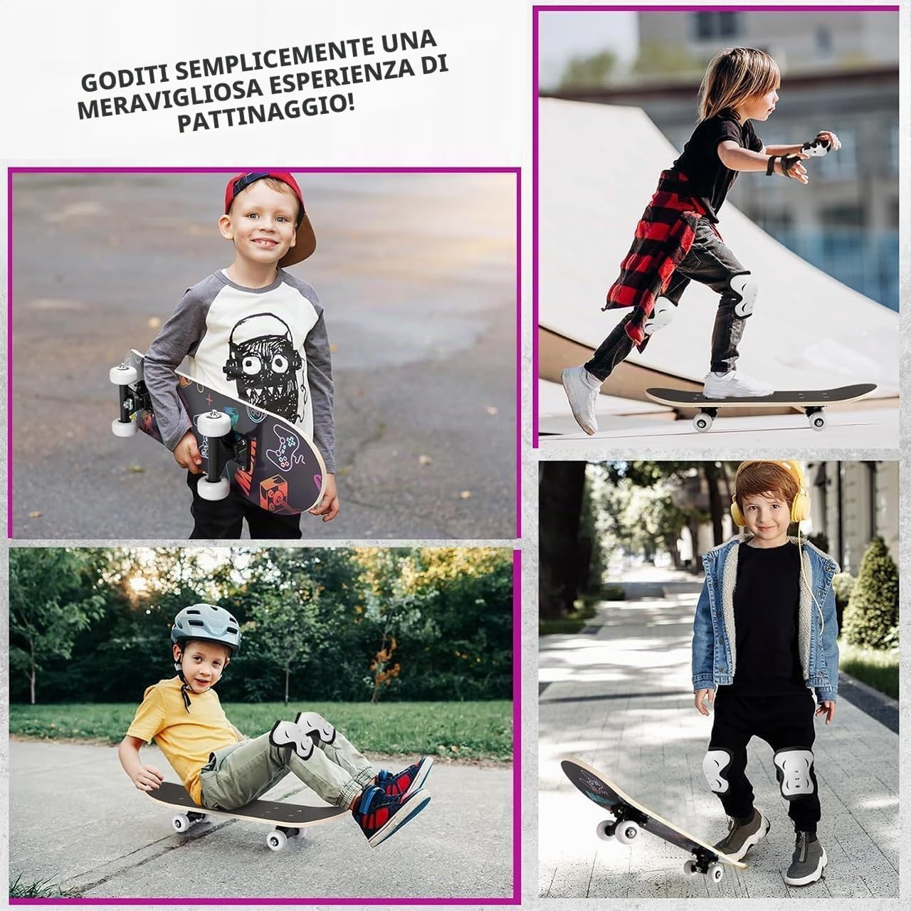 ERNAN Skateboard Completo per Principianti. Skateboard completo da 17 * 5 pollici. Double Kick Deck Concavo con 7 strati per ragazzi, ragazze (puppy)