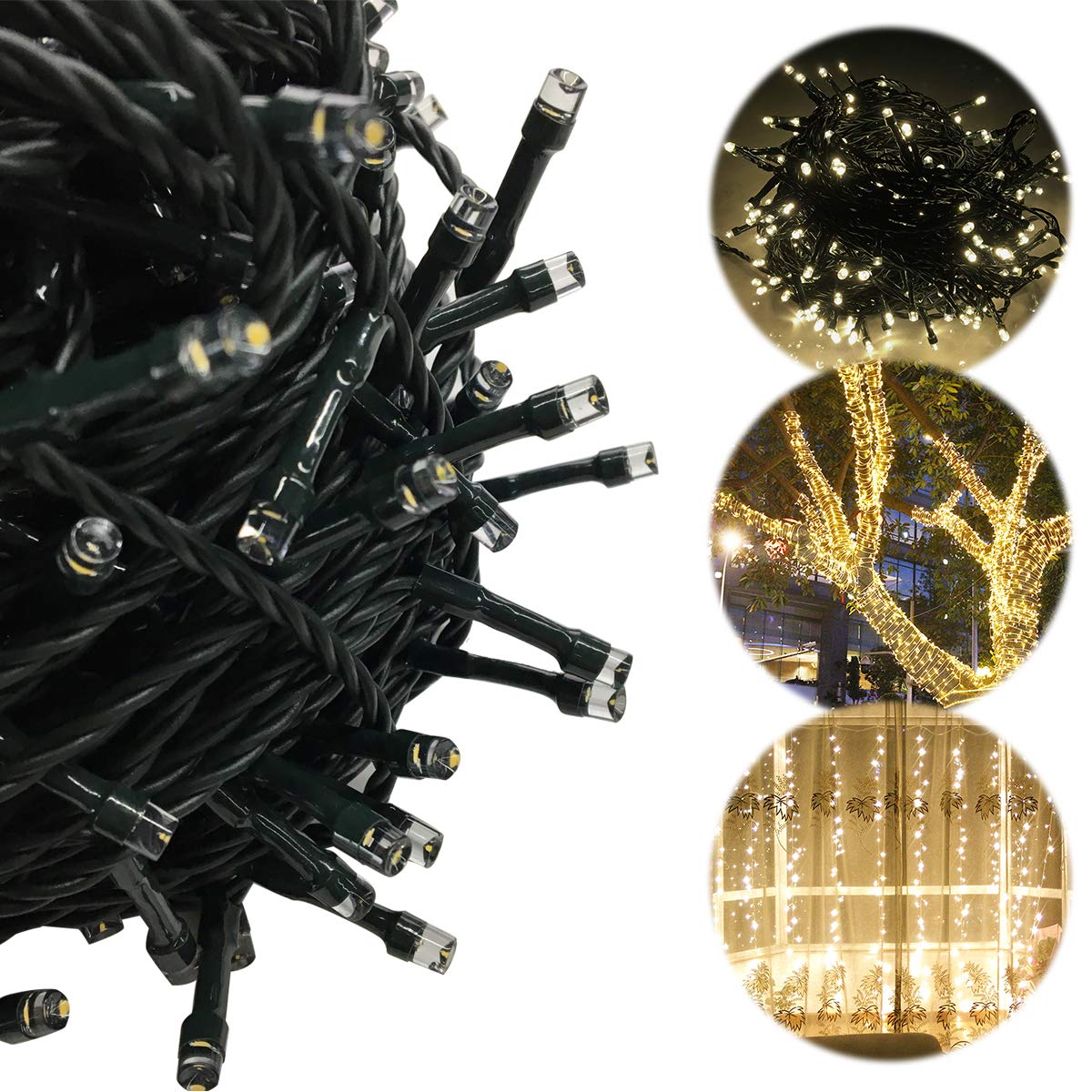 Aufun LED Guirnalda de Luces exterior, 100m, 1000 LED cadena de luz exterior luces de Navidad a prueba de agua IP44 con 8 modos de luz - para boda, fiesta, jardín (Blanco cálido)