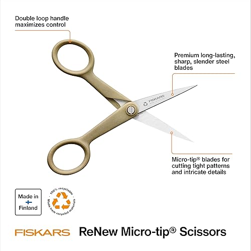 Miniatura 2 de Fiskars 5" Recycled Micro-Tip Fabric Scissors - Sustainable, Sharp, Detail Craft Scissors for Embroidery and Sewing - Craft and Fabric Cutting -
