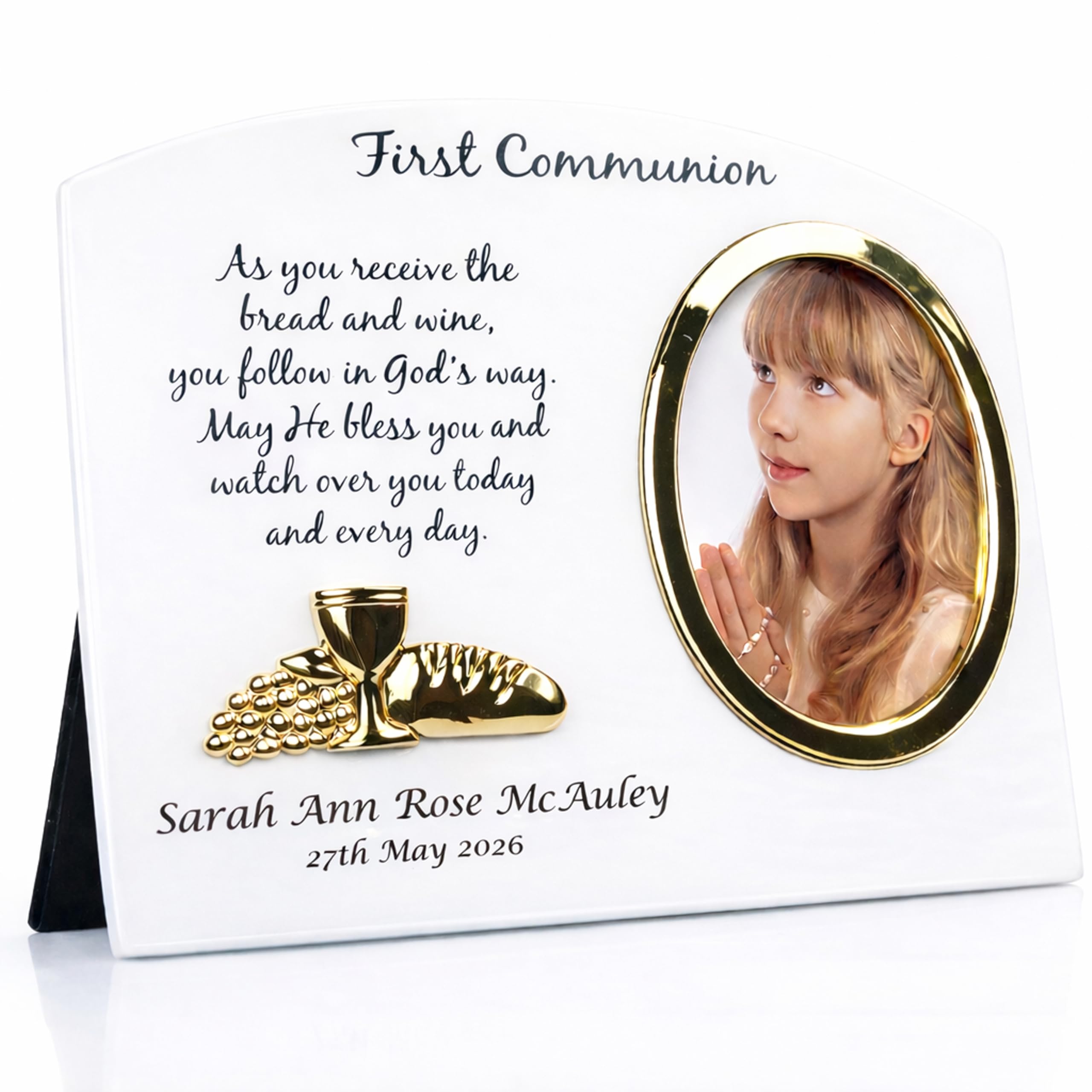 De Walden Girl's 1st Holy Communion Gift, Personalised Wooden First Communion Photo Frame, First Communion Gift For a Girl