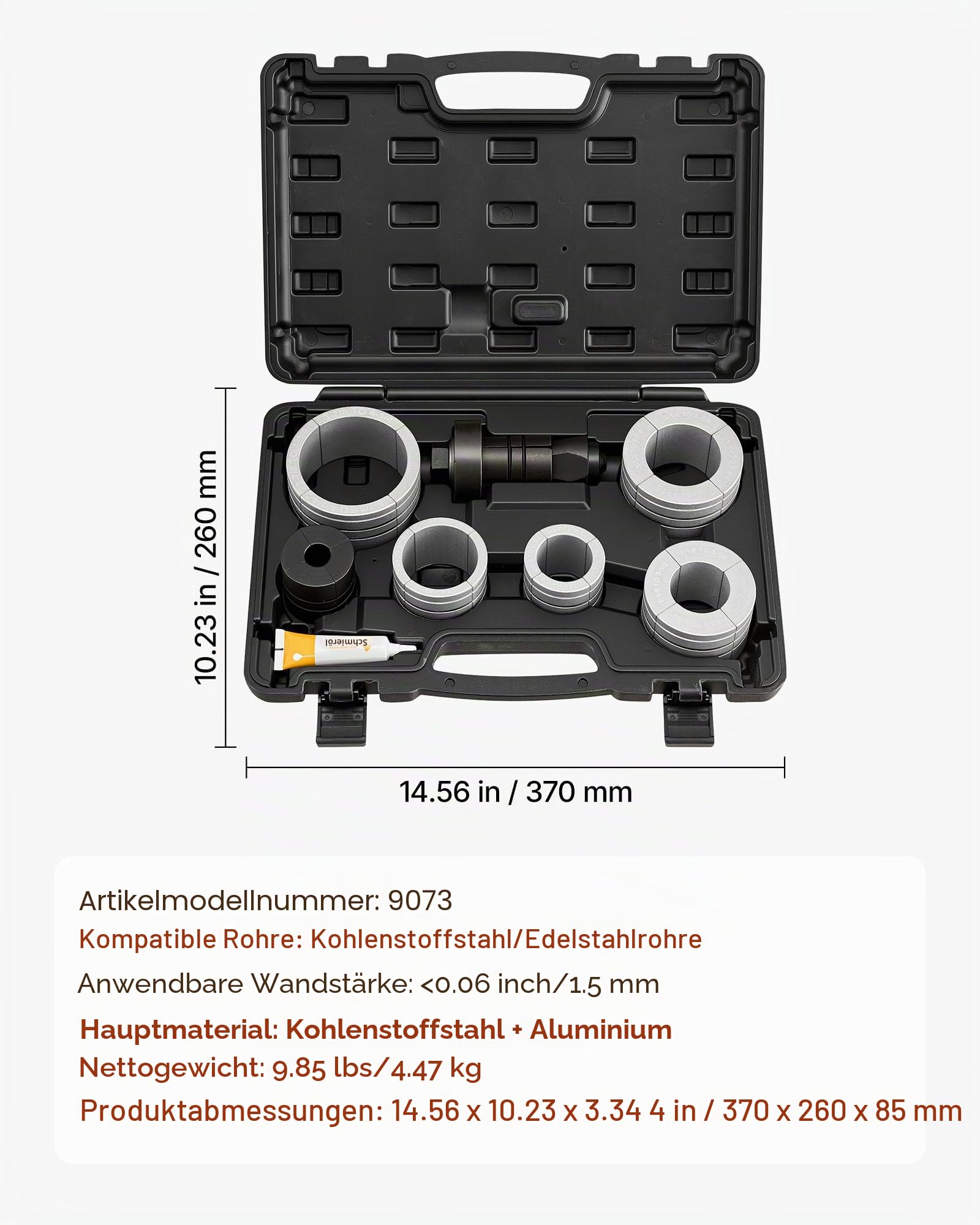 VEVOR 12 TLG. Auspuffrohr-Aufweitungs-Satz, Auspuffaufweiter mit 7 Präzisionshülsen aus Stahl & Aluminium für 41,27-107,95 mm Endrohre, Auspuffrohr-Expander mit Werkzeugkasten für Autos KFZ LKW PKW
