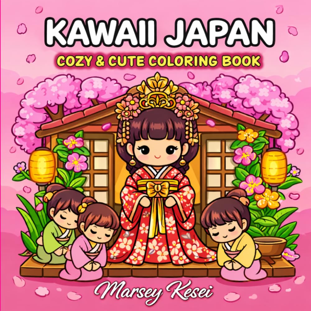 KAWAII JAPAN: Cozy & Cute Coloring Book for Relaxation and Fun.: Adorable Japanese-Themed Coloring Pages with Cute Girls, Kawaii Food, Cats, Cozy Scenes, and Relaxing Aesthetic Designs.