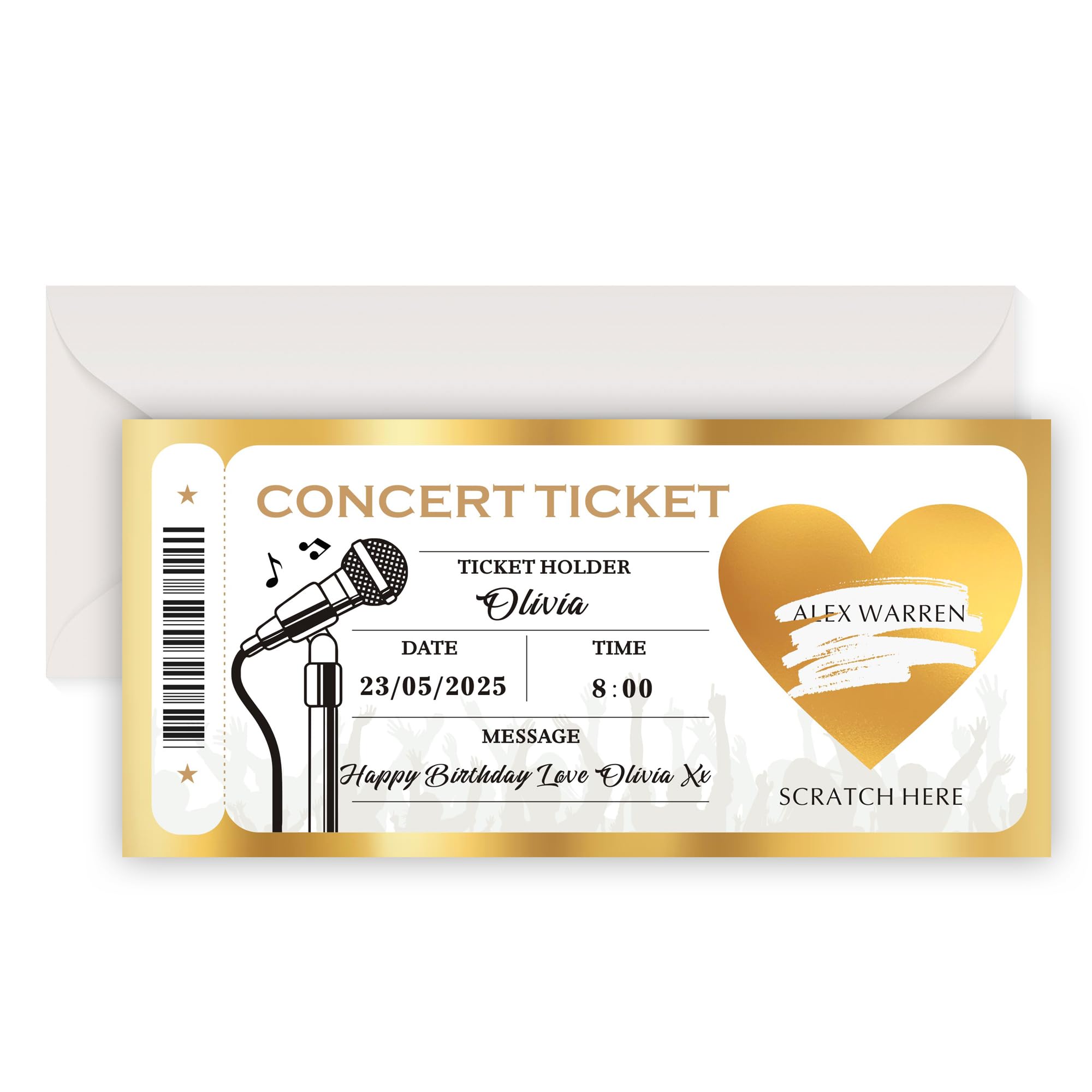 EDSG Personalized Scratch Card Reveal, Surprise Concert Ticket Scratch-Off Card for Events, Festival, Gig, Custom Scratch Off Stickers Birthday Valentines Day Gifts for Him Her (Design 2)