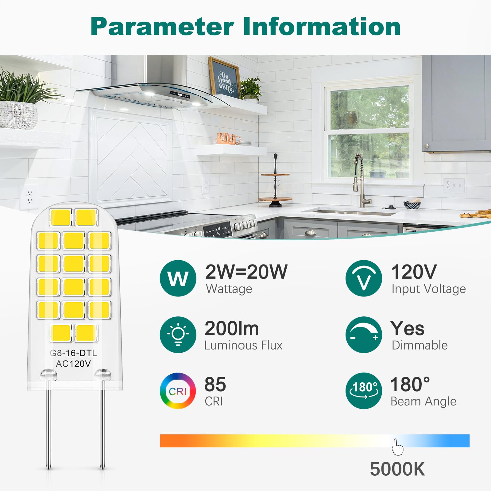 DiCUNO G8 LED Bulb Dimmable, 20W Equivalent, Daylight White 5000K