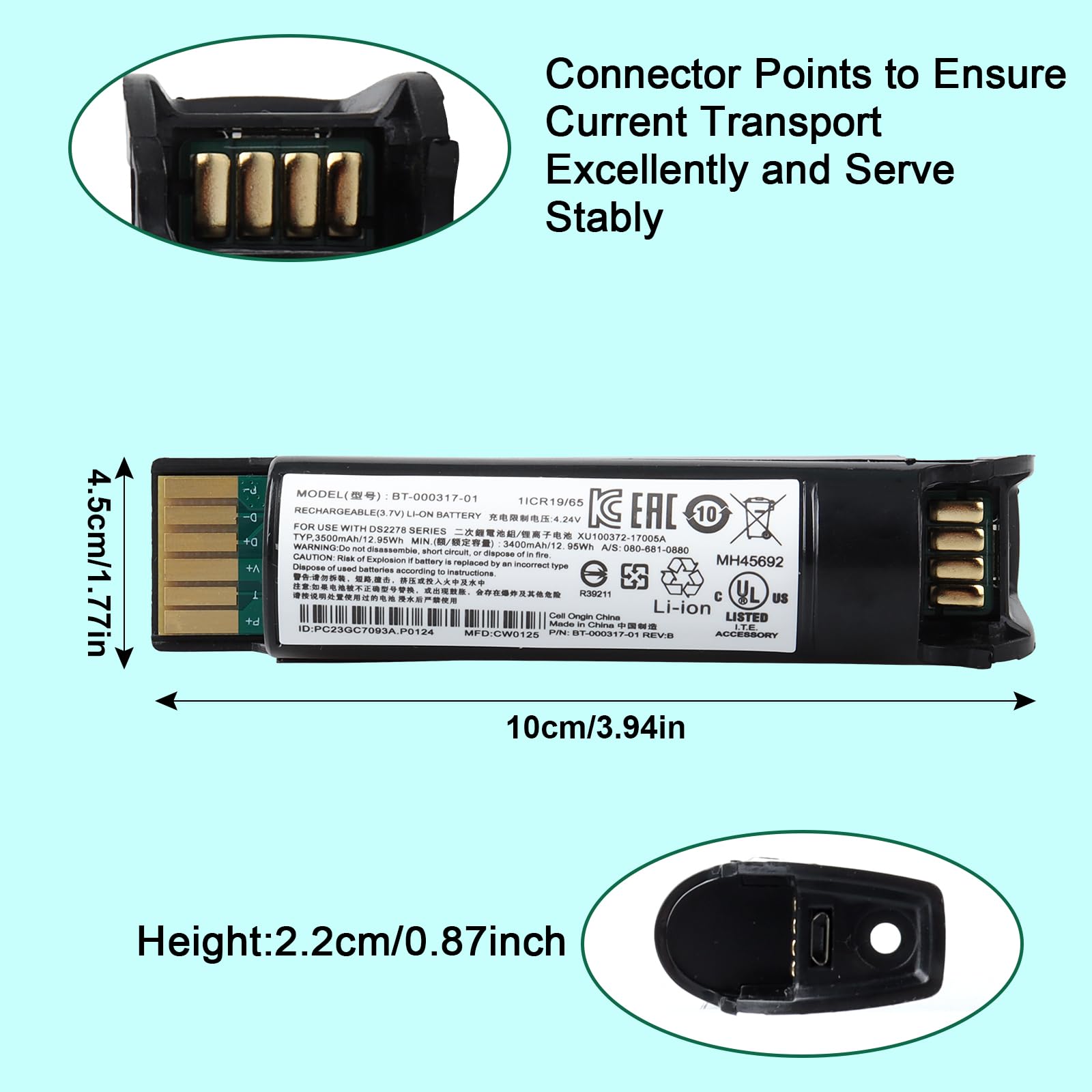 Bateria 3400mAh kompatybilna z Zebra DS22, DS2208, DS2278, DS2278SR, CR2278, CR2278-PC Series Scanner, BT-000317-01 skaner baterii 12,95 V