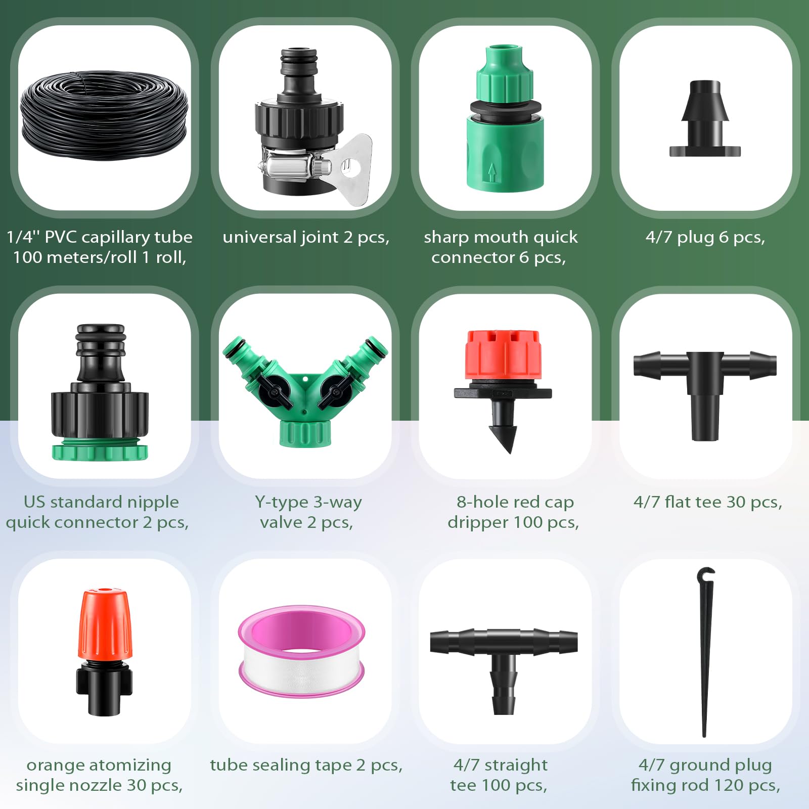 VIHOSE Kit de sistema de riego por goteo de 328 pies, tubo de distribución en blanco de 1/4 pulgadas, sistema de riego automático de jardín, kit de aspersor para jardín, cama elevada, invernadero,
