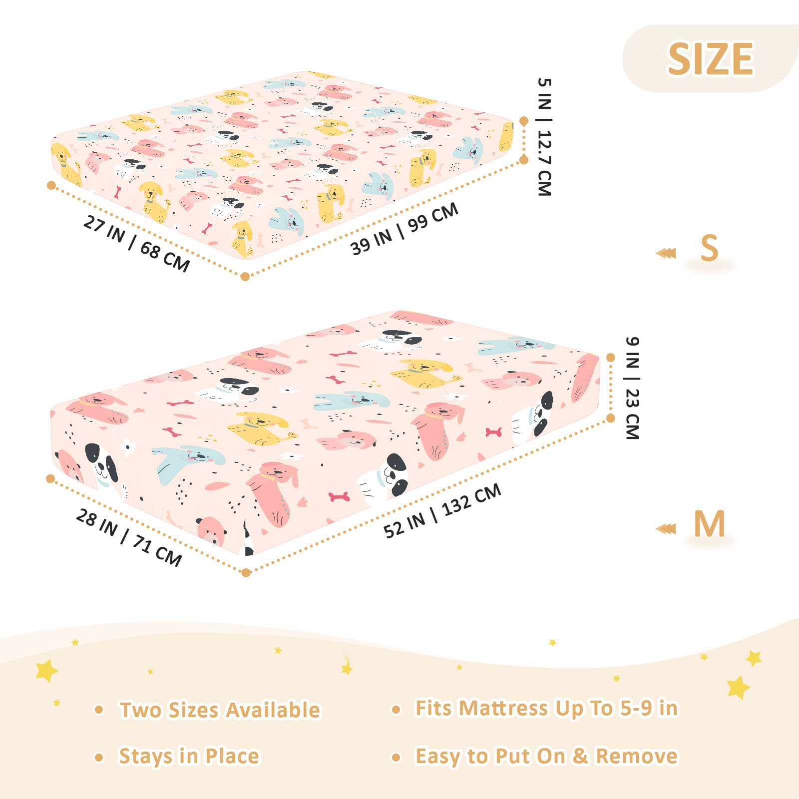 Cartone animato carino cani rosso chiaro lenzuola per neonati ragazze cotone baby playard foglio ultra morbido neonati culla lenzuolo per la decorazione della scuola materna, 1 confezione juego de