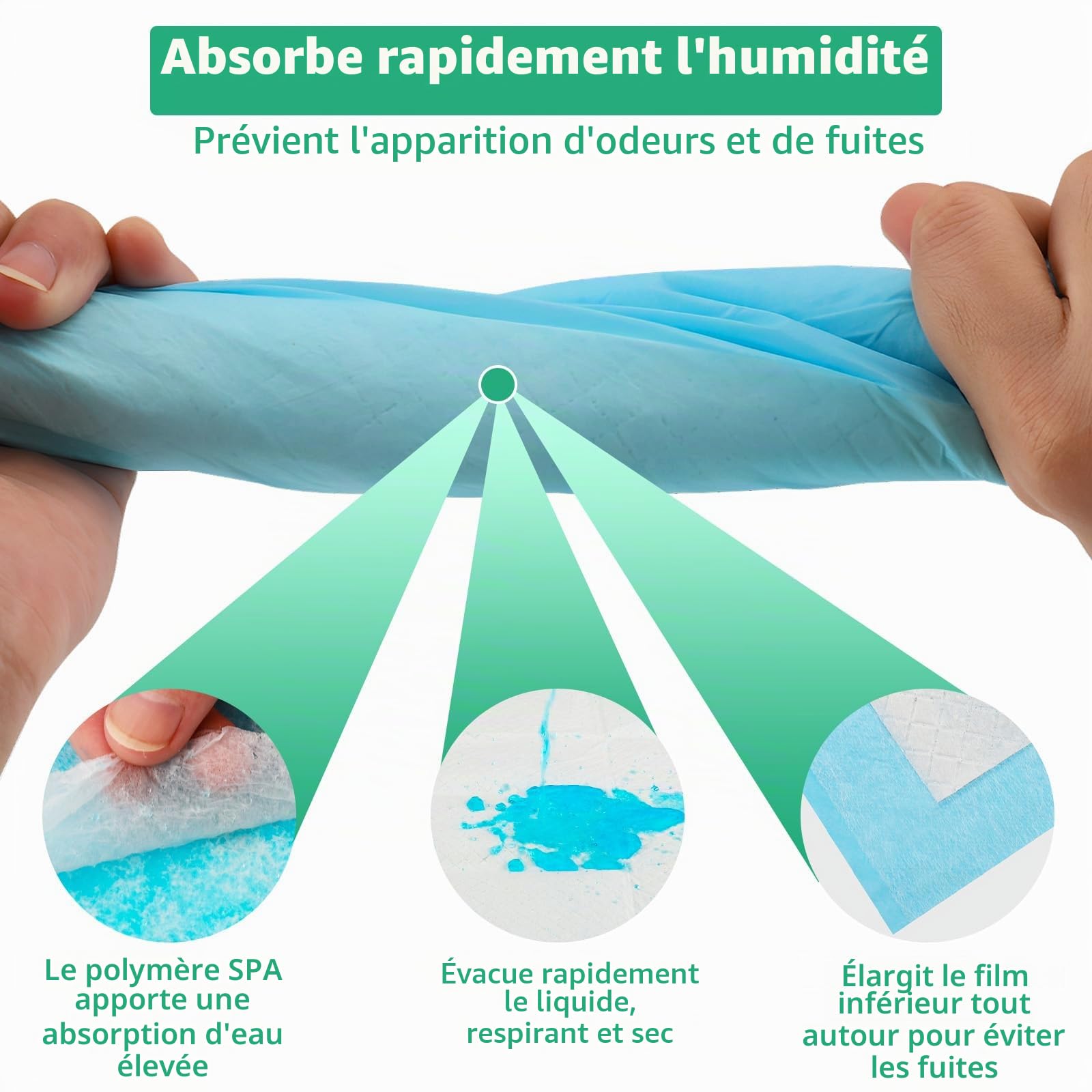 100 PCS Alaise pour Chien, 60×60 cm Tapis absorbant Chiot et Chat, Tapis de Propreté Animaux de Compagnie avec 6 Couches, il Est Capable de Sécher Rapidement et Empêche les Infiltrations D'eau