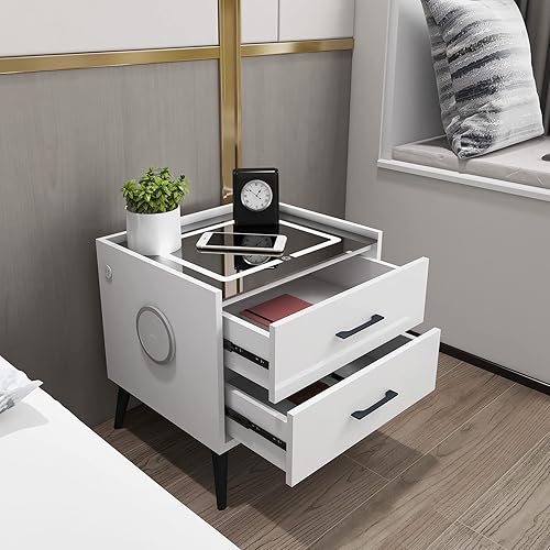 Miniatura 7 de Mesita de noche multifunción mesita de noche mesita de noche estación de carga inalámbrica y luces LED moderna con 2 cajones mesita de noche para