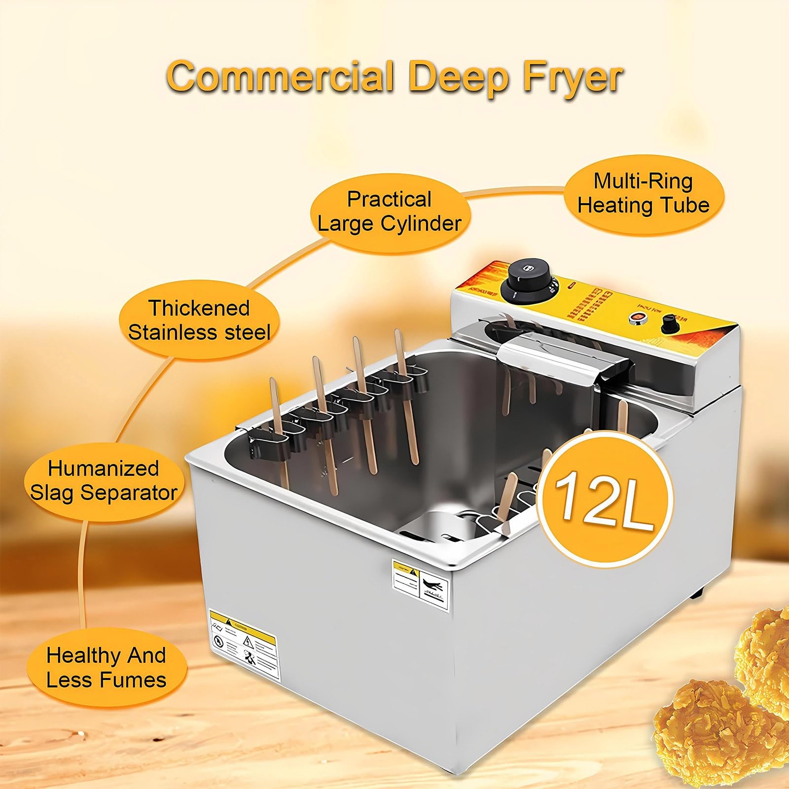 Freidora 12l De Capacidad Grande Y Temperatura Ajustable – Acero Inoxidable, 1900w, Frituras Rápidas En Restaurantes Y Food Trucks