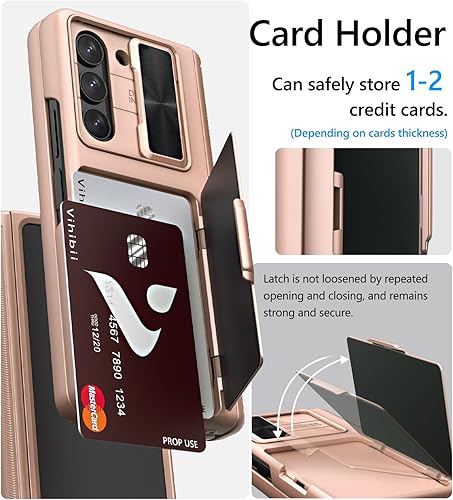 Vista 38 de Vihibii Funda para Galaxy Z Fold 5 con tarjetero y soporte para bolígrafo S, protección de bisagra, cubierta de cámara deslizante y protector