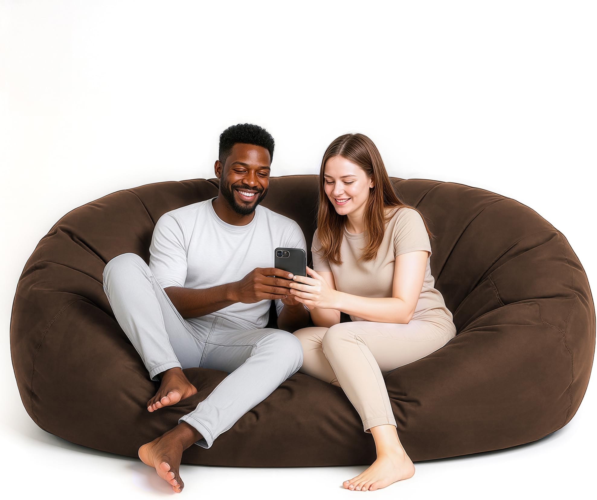 Luxurious Giant 6ft Bean Bag Chair with Microsuede Cover - Ultra Soft, Foam Filling, Washable XL Bean Bag Sofa for Kids, Teenagers, Adults - Sack Chair for Dorm, Family Room - Brown
