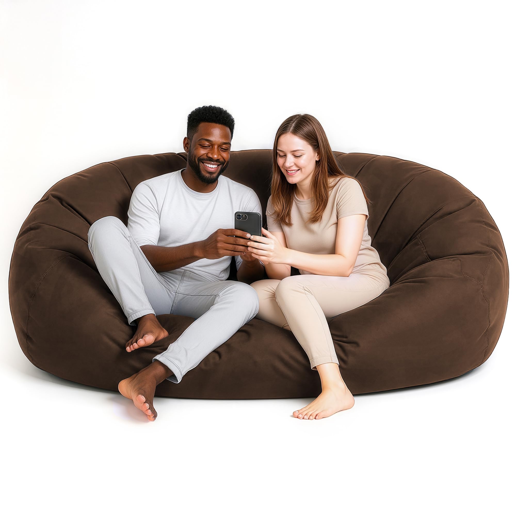 Lumaland Luxurious Giant 6ft Bean Bag Chair with Microsuede Cover - Ultra Soft, Foam Filling, Washable XL Bean Bag Sofa for Kids, Teenagers, Adults - Sack Chair for Dorm, Family Room - Brown