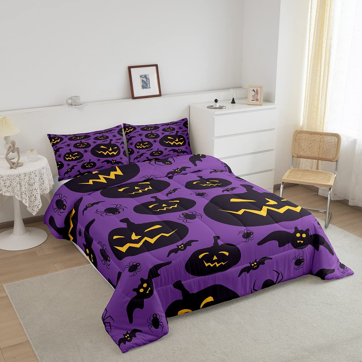 Set piumino per Halloween set di biancheria da letto a tema Halloween, traspirante, con inserto piumone/trapunta, decorazione per la camera da letto 230x220cm