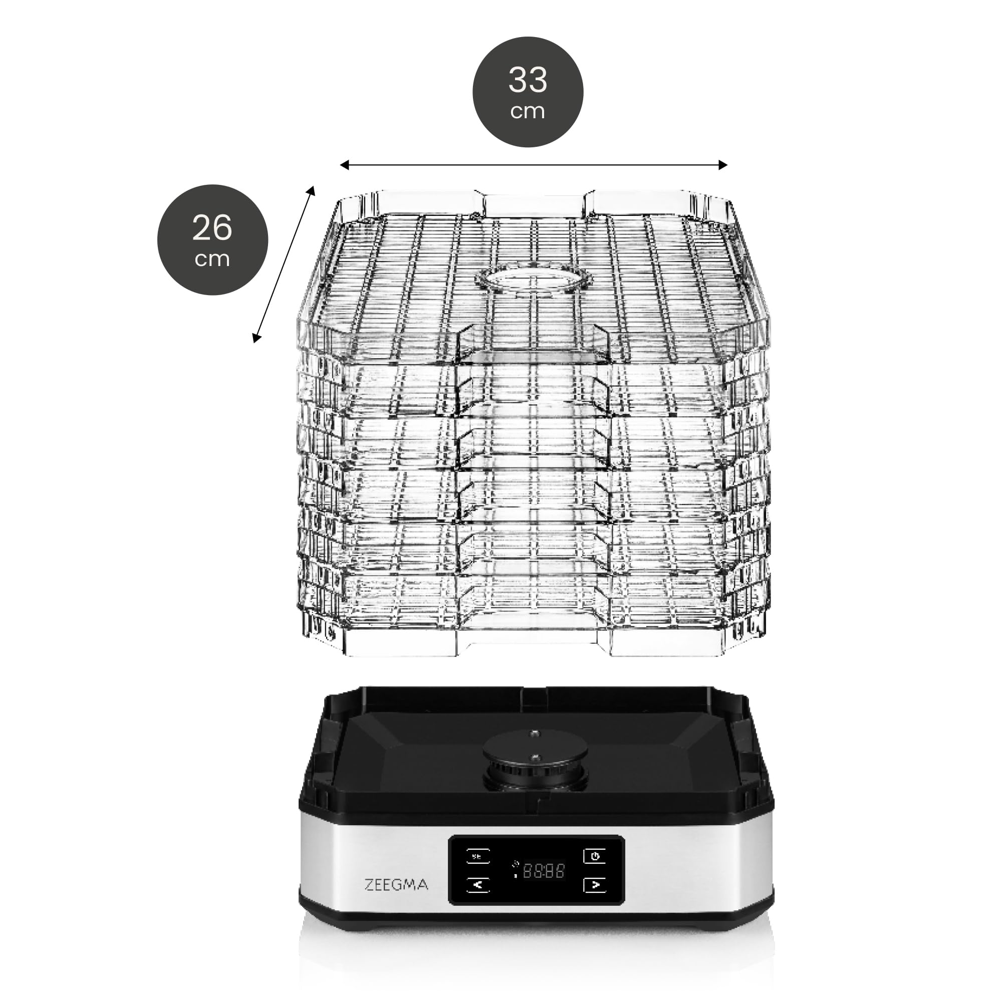 Zeegma Dry Chef - Deshidratador de Alimentos 500W, 6 Bandejas Expansibles, Termostato Ajustable 35-70°C, Temporizador 72h, Sistema de Circulación de Aire, Ideal para Frutas, Verduras, Setas y Carne