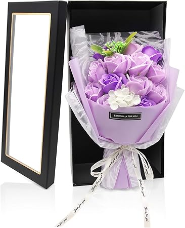 Amazon Hanaspeak ソープフラワー 敬老の日 誕生日 プレゼント 女性 バレンタインデー 母の日ギフト 古希祝い 記念日 造花 石鹼フラワー お礼 パープル 造花 オンライン通販