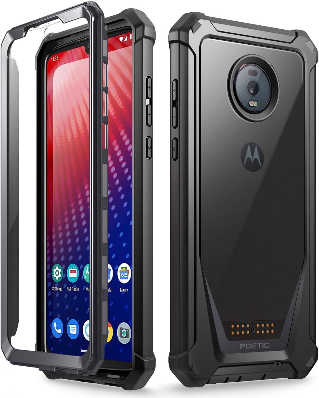 Moto Z4 Rugged Clear Case, Poetic Full-Body Hybrid Shockproof Bumper Cover, Built-in-Screen Protector, Guardian Series, Case for Motorola Moto Z4 (2019 Release), Black/Clear