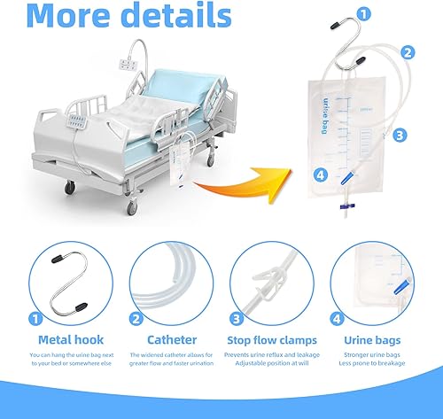 Miniatura 3 de Bolsas de drenaje urinario, 67.6 fl oz, tubo extra grande de longitud extra, bolsas de drenaje médico de emergencia unisex, válvula antirreflujo,