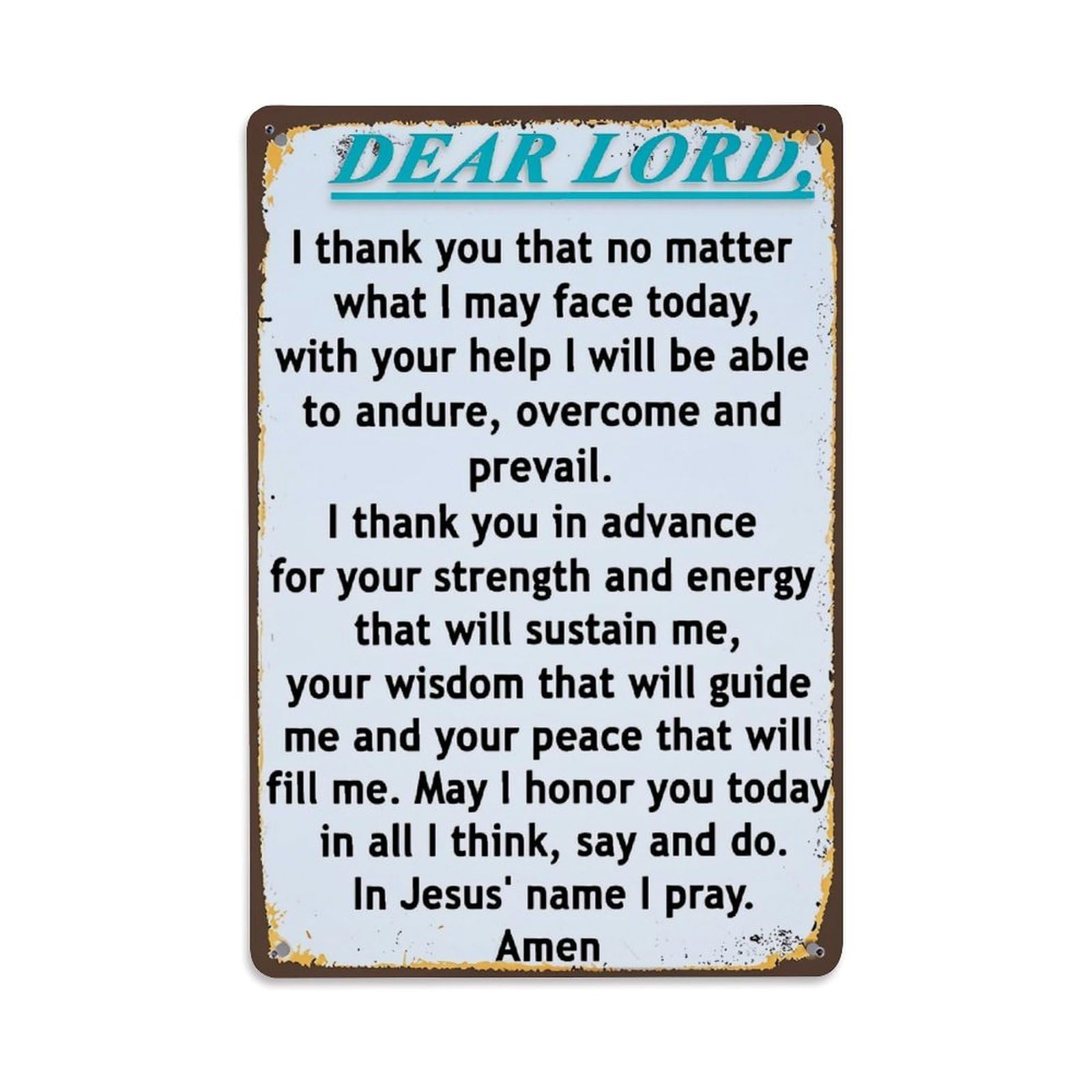 Jdfenggu Vintage Dear Lord Prayer Text Print Retro Metal Tin Sign, Decor Art Poster For Bar, Home, Man Cave, Kitchen, Laundry Room Gift 8X12inch