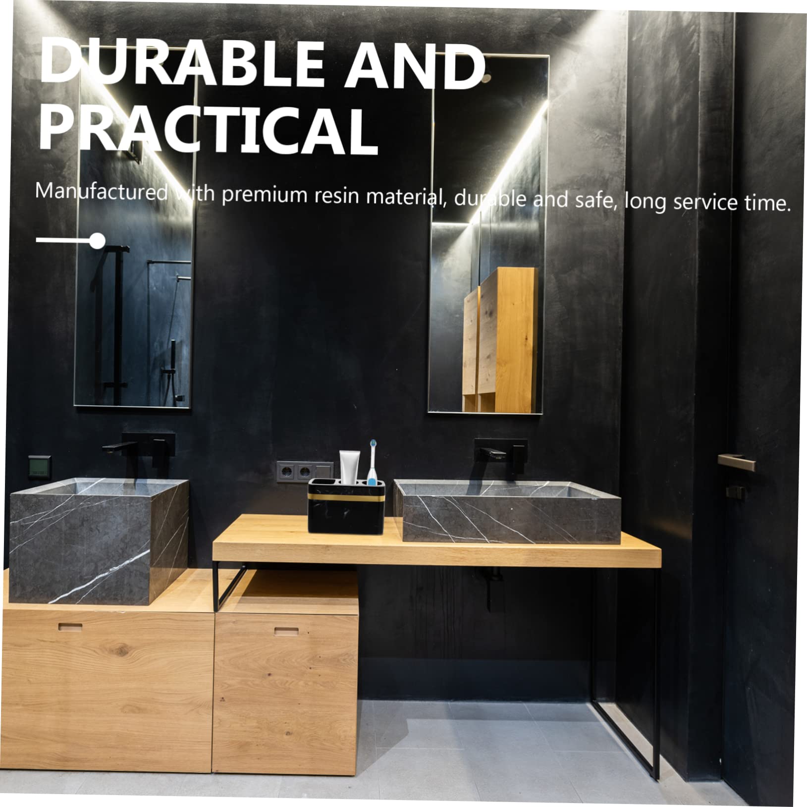 Portaspazzolini da Bagno in Resina Nera, Organizer Lavabo Elegante | Superficie Liscia e Brillante, Resistente All'usura e Inodore, Adatto per Cucina e Hotel
