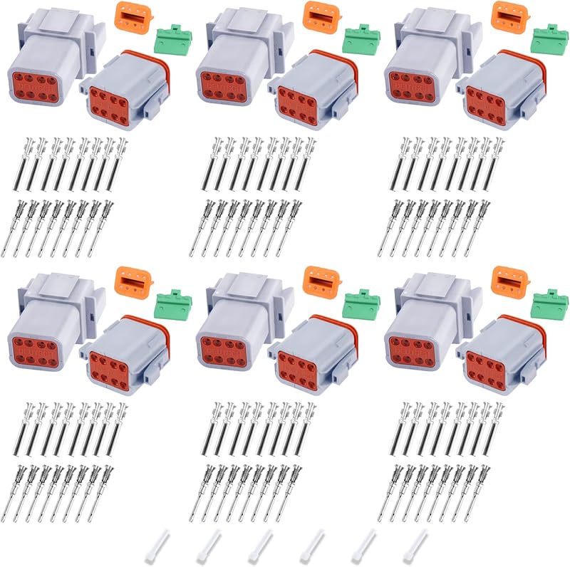 Kit de conectores elétricos Deutsch DT Deutusacc cinza 8 pinos – 6 conjuntos