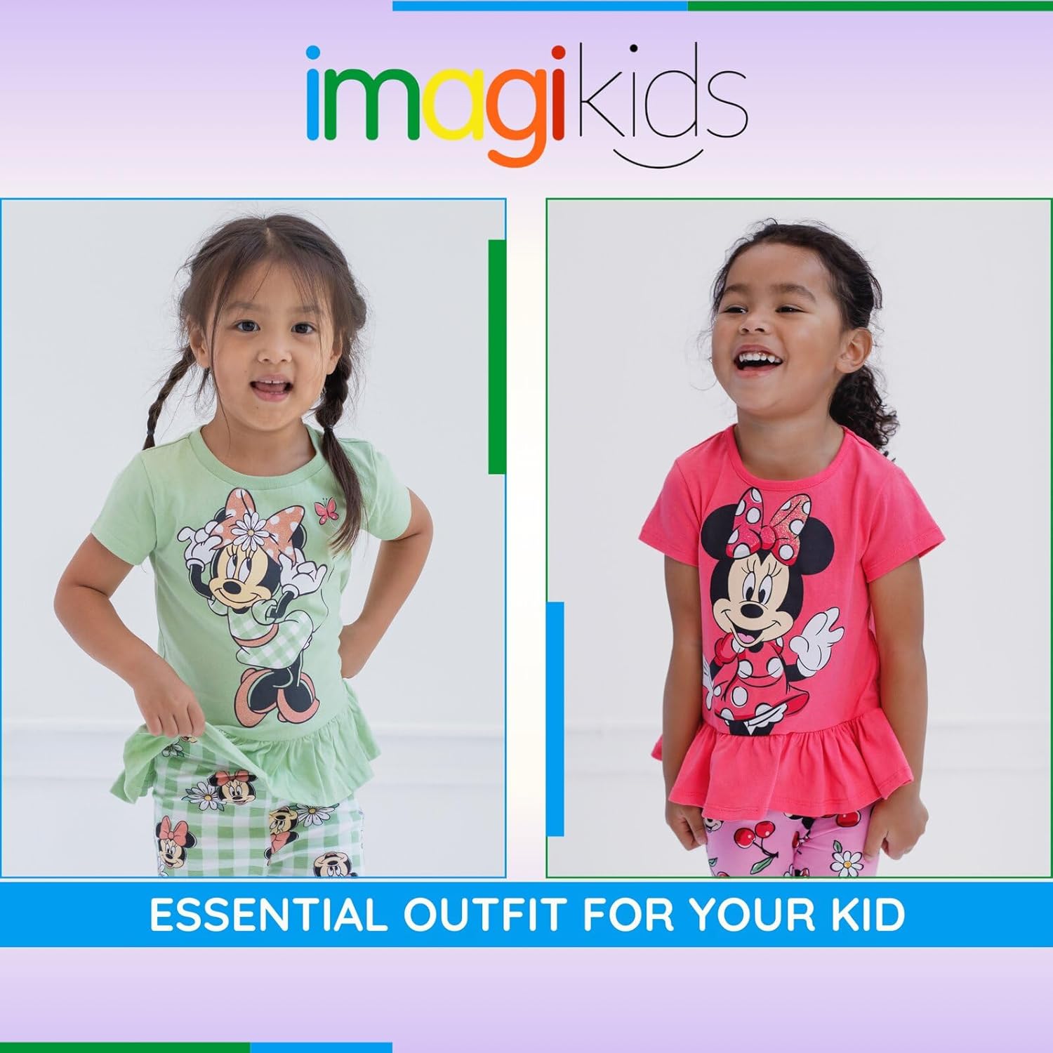 Disney Minnie Mouse Floral Girls Peplum T-Shirt and Leggings Outfit Set Toddler to Big Kid Sizes (2T - 10-12) - Image 3