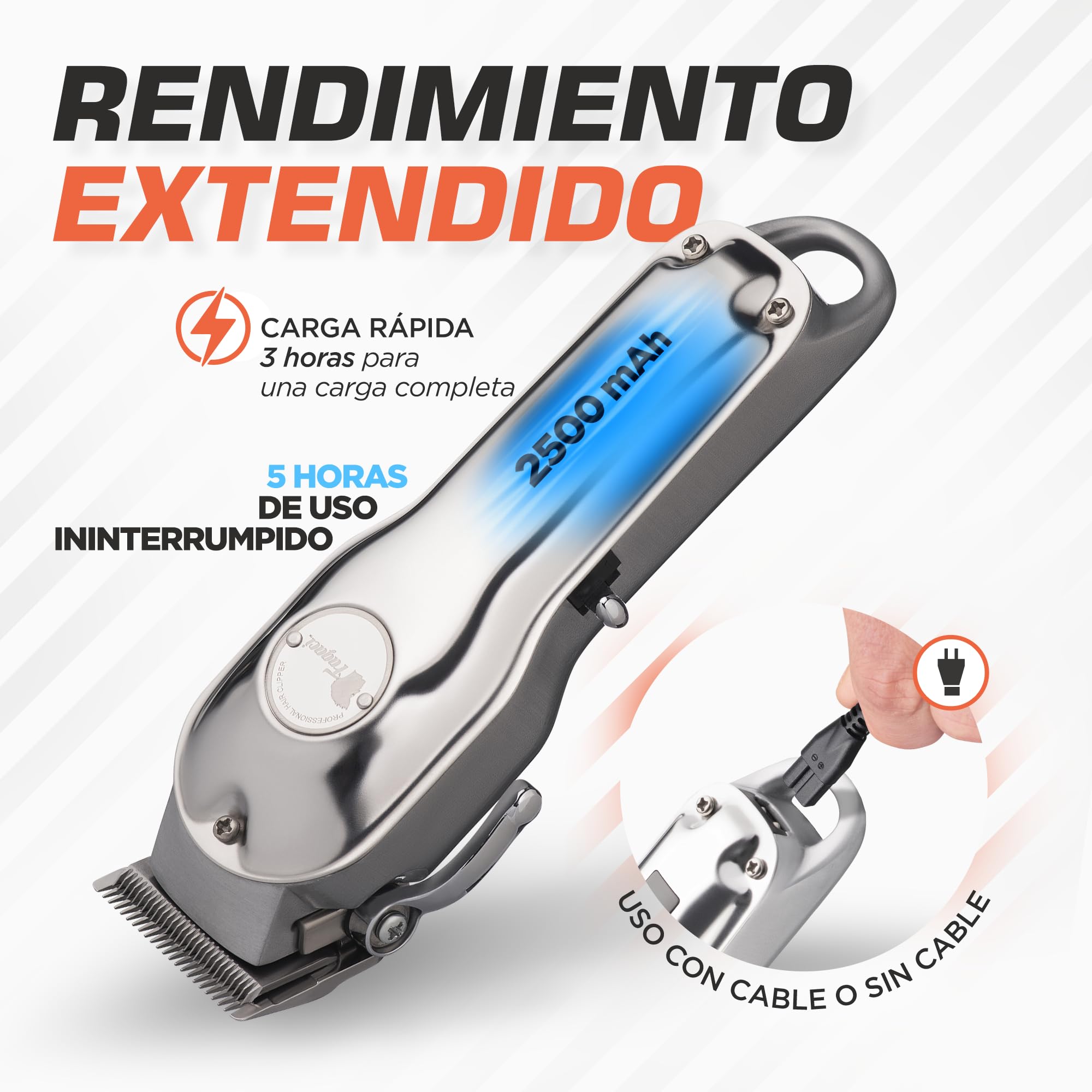 Fagaci Maquina de Cortar Pelo Hombre Profesional, Acero 440C Kit Barbero | Cortapelos inalámbrica de acero 440C con motor potente, 5 horas de batería, Incluye 8 guías, aceite, cepillo y cable USB