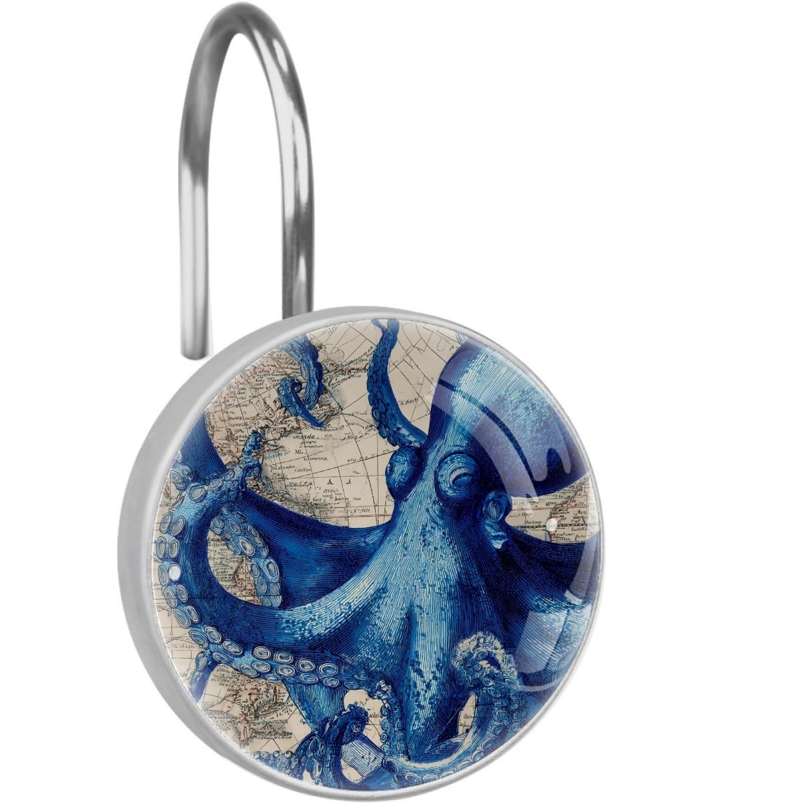 VAPOKF Shower Curtain Hooks, Retro Octopus Rust Proof Decorative Shower Curtain Rings, Modern Farmhouse Designer Shower Curtain Hangers for Bathroom, 12Pcs