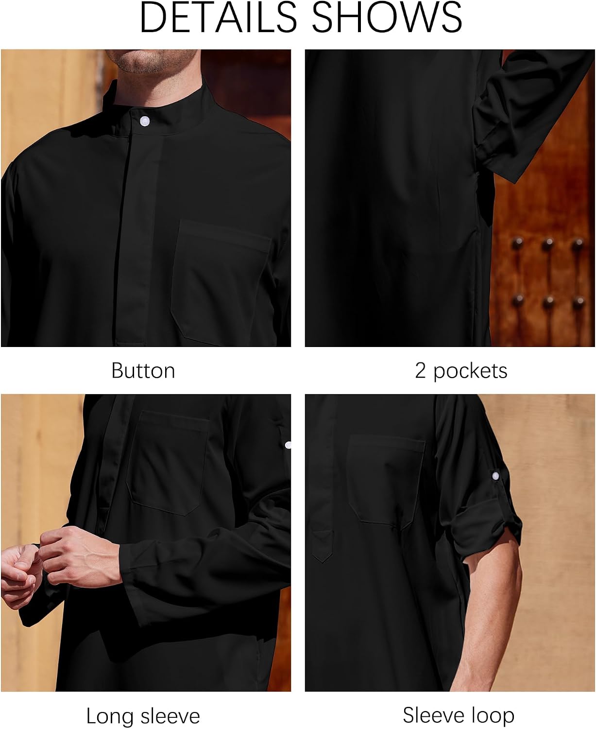 YAOHUOLE Men Islamic Caftan Thobe Big and Tall Kaftan with Pocket Mens Arab Thobe Men Kaftan Thobe