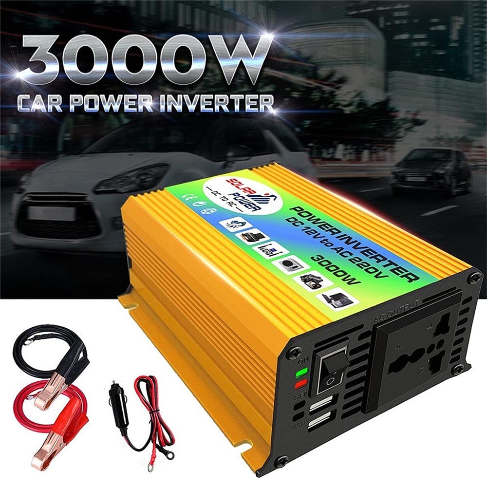 Inversor,Inversor Onda Pura Carga USB 3000W DC 12V TO AC 220V Cargo DE POTERA DE ALIMENTACIÓN Portal Cargador Cargador Adaptador DC 12 A CA 220 Onda sinusoidal modificada(Black 12V to 220V)