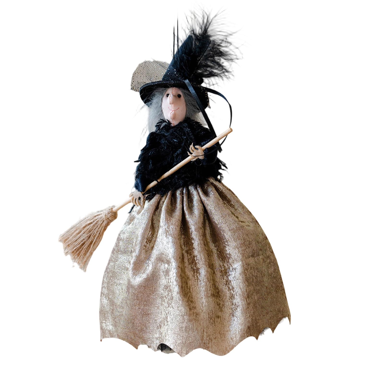 Witch with Broom Collectible Figure Hanging Decoration for Home Wall Tree Door Halloween Party Ornament Necromancer Brush Decoration