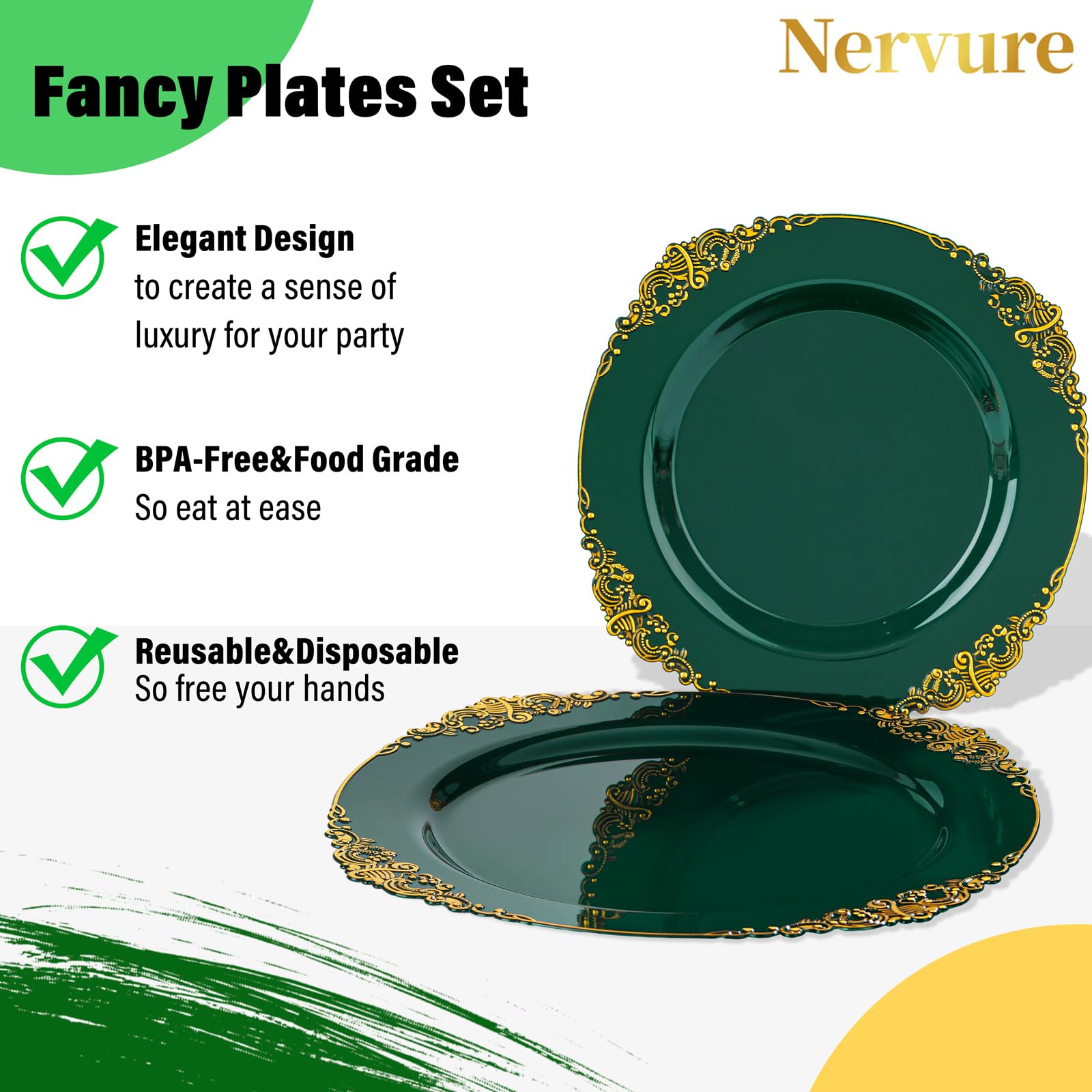 Elegant Green Gold Disposable Plates -6