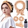 Heatless Velvet Hair Curlers to Sleep in Heatless Curling Rod Headband For Long Hair Overnight No Heat Curls for Women Long Hair Waves - 6 Pieces Set (Black)
