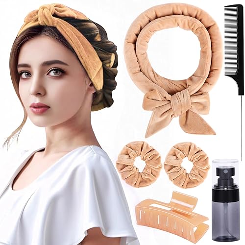 Miniatura 1 de Rizadores sin calor para dormir con diadema de barra rizadora sin calor para cabello largo durante la noche, rizos sin calor para mujeres, rodillos