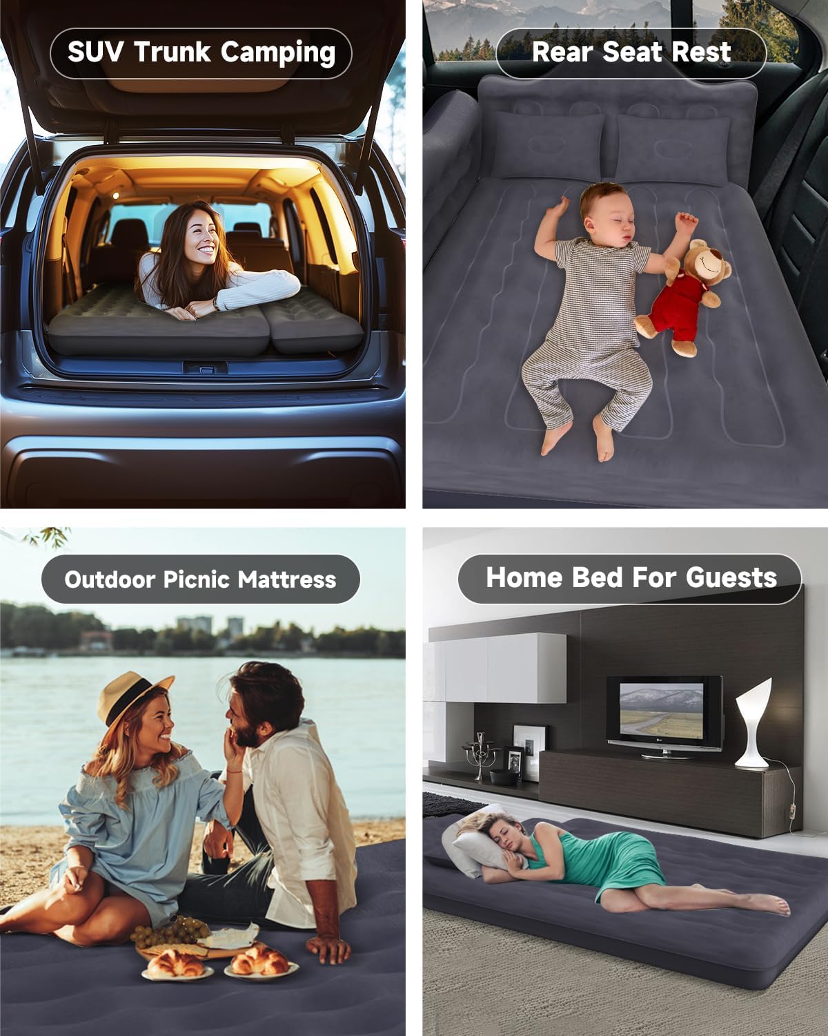 Umbrauto Inflatable Car Mattress Bed: SUV Camping Air Bed for Truck Backseat with Pump & Pillows, Car Sleeping Airbed for Van Back Seat