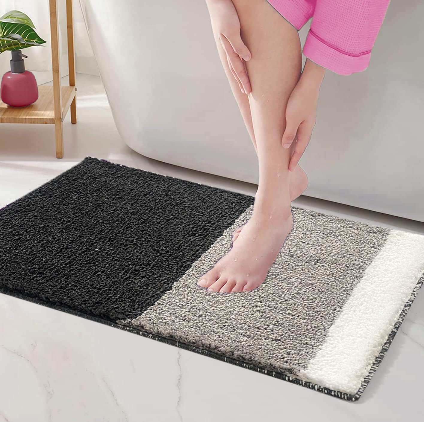 Roseate Trio Super Soft (40x60 cm) Microfibre Solid 2000 GSM Bath Mat Super Absorbent Anti Skid Mats for Bathroom/Bedroom/Kitchen/Door Mat/Floor Mat (Grey) Pack of 1