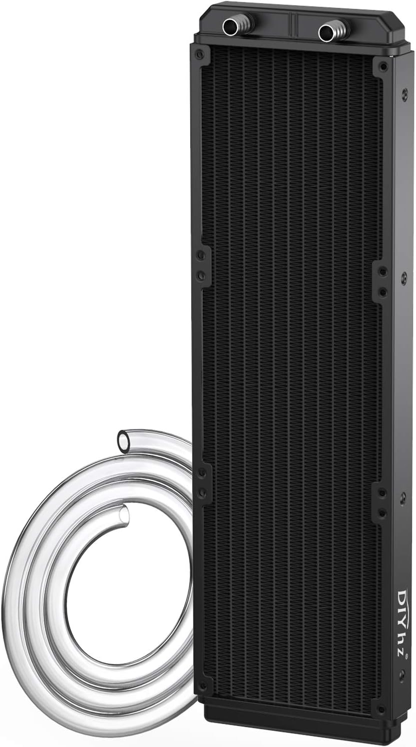 Water Cooling Computer Radiator, 12 Pipe Aluminum Heat Exchanger Liquid Cooling Radiator Heat Sink 360mm for CPU PC Laser Water Cool System DC12V Black with Tube