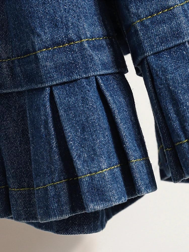 LIXINGHEITANG Summer Wide Leg Pleated Denim Jeans Shorts Women Waist Short Pants Female with Pockets