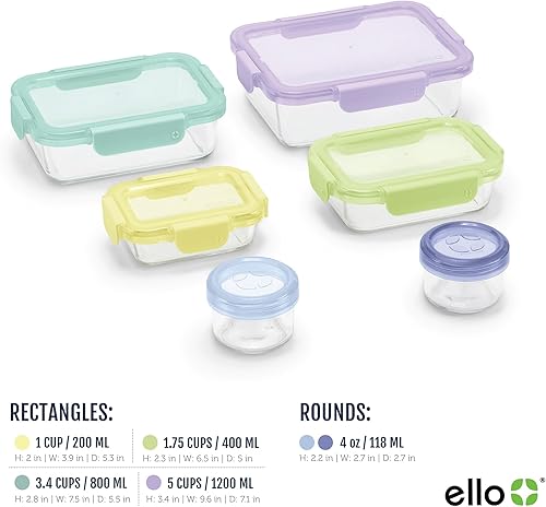 Miniatura 4 de Ello Color Lock - Juego de 12 recipientes de almacenamiento de alimentos de vidrio mixto, recipientes de almacenamiento de alimentos de vidrio a