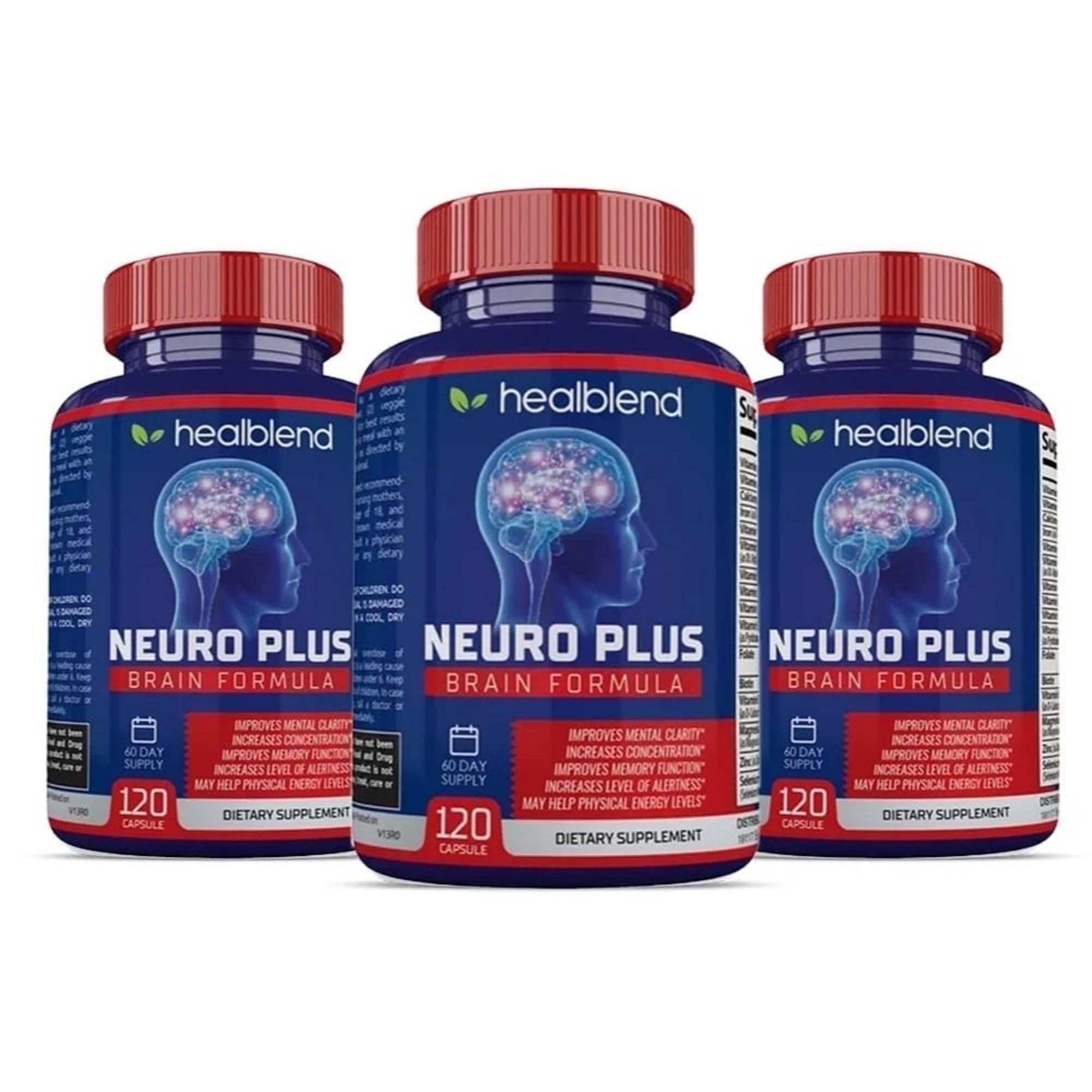 Neuro Plus Brain & Focus Formula - Brain Booster Supplement, Supports Mental Clarity & Focus - Enhances Concentration & Mental Energy – 120 Capsules (3 Pack)