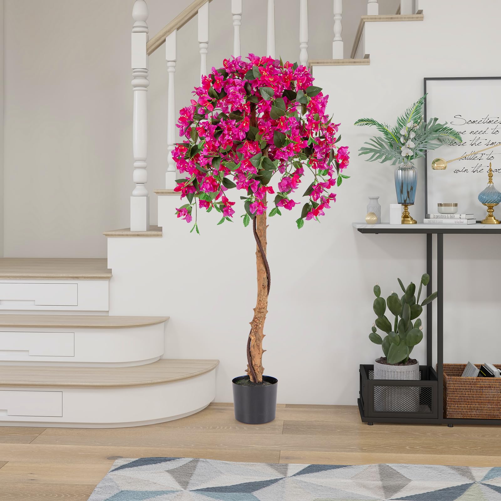 COSTWAY 2 er Set 135 cm Kunstbaum mit Blüten, Kunstpflanze im Topf, Künstlicher Baum mit Azalee-Blumen, Realistische Topfpflanze, Kunstblume für Zuhause, Büro, Zimmerpflanze Dekopflanze, Rosa