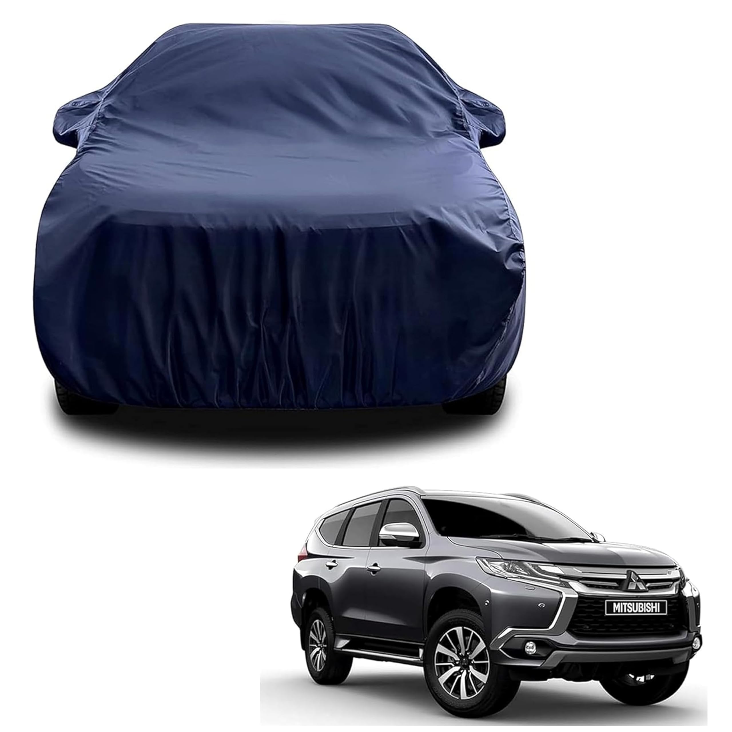 Sulfar 100% Water Resistant Car Body Cover Compatible with Mirror for Mitsubishi Pajero (Triple Stitched, Full Bottom Elastic, Navy Blue)