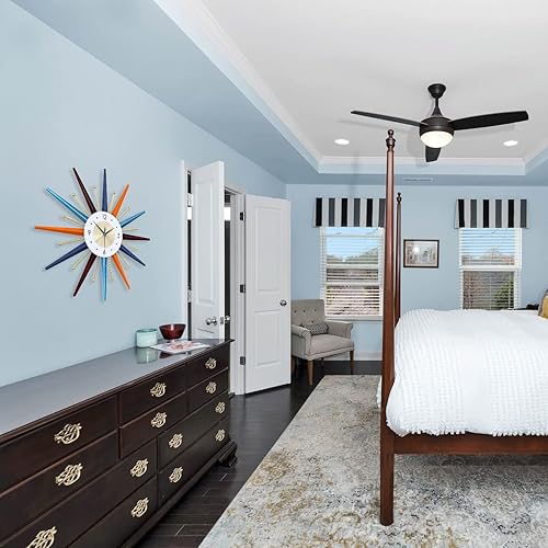 Miniatura 4 de FIELDY Reloj de pared grande de 22 pulgadas con estilo de mediados de siglo, diseño con forma de estrella, reloj sin tictac, funciona con pilas,