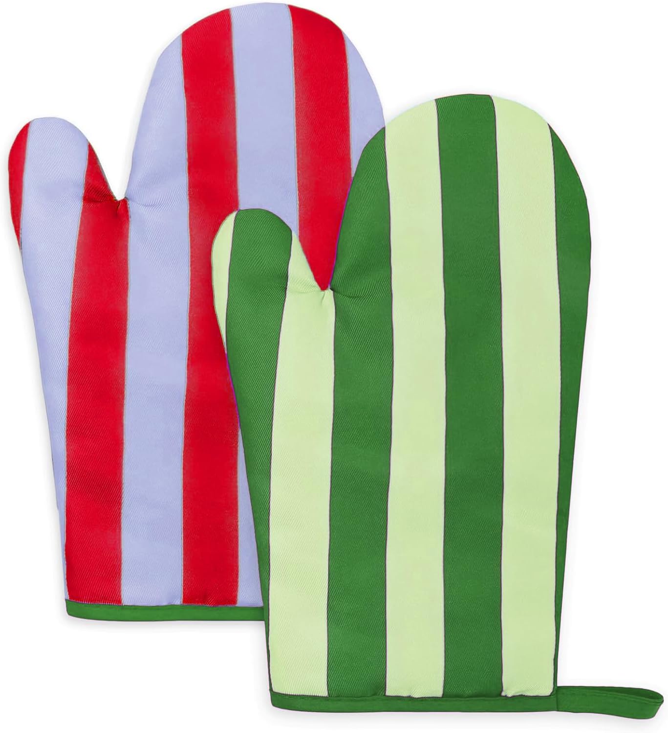 FYSUIMU 2Pack Cabana Stripe Oven Mitt, Double-Sided, Red Green Purple