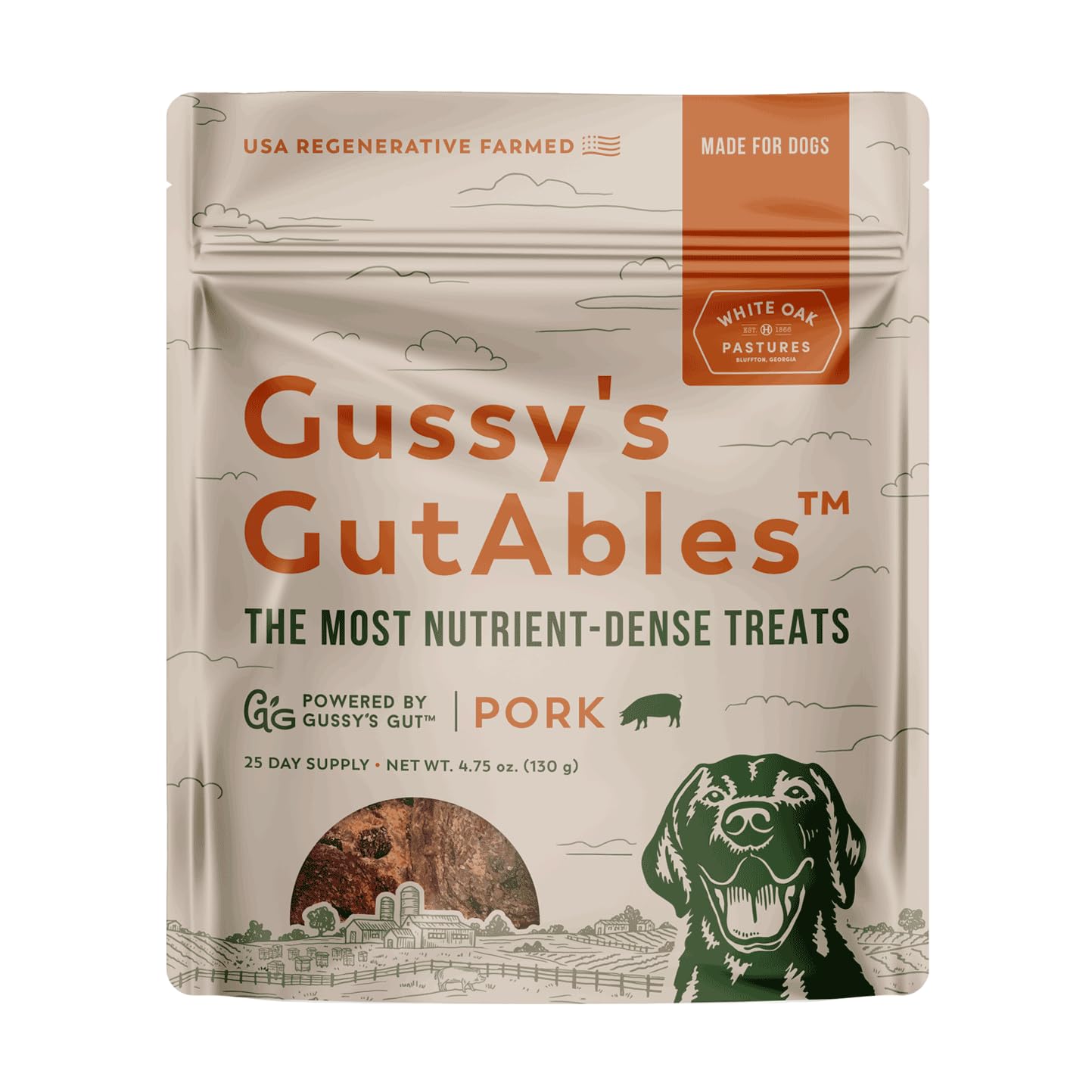 GUSSY'S GUT GutAbles- Award Winning White Oak Pastures Pork & Fermented Prebiotic Treat for Dog Gut & Digestive Health- Human Grade Ingredients –