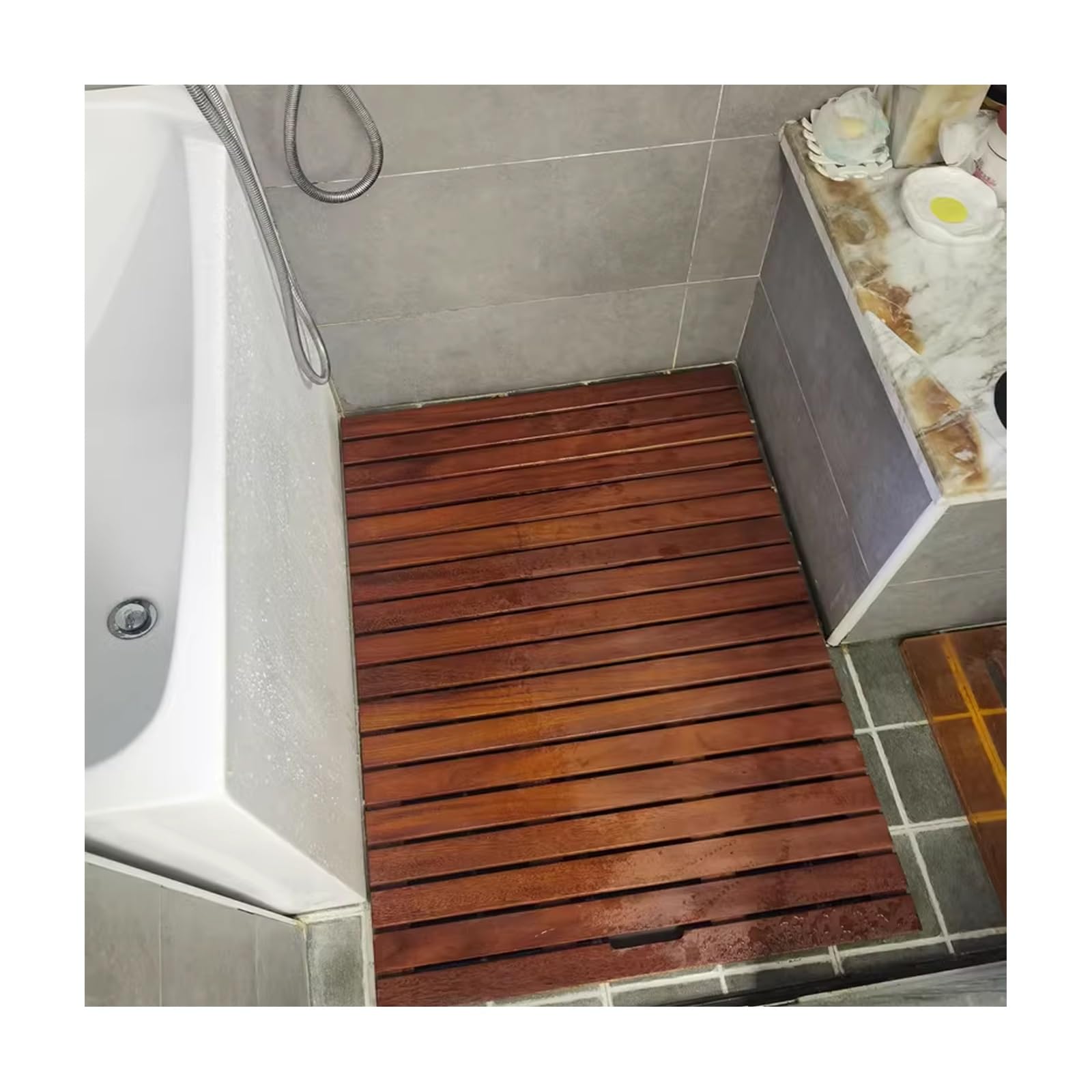 QWEASDF Pedana Doccia Legno,pedana Legno Doccia,Tappetino Doccia in bambù,Tappetini da Doccia,pedana Doccia Esterna Giardino,per Spa, Cucina, Ingresso, Ufficio(75x100cm/30x39in)