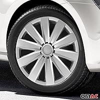 Vista 2 de OMAC - Juego de 4 tapas de cubo ABS gris plateado de 16 pulgadas, tapas para Rines 16, fundas de rueda premium de 16 pulgadas, juego de fundas