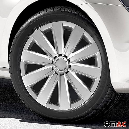 Miniatura 2 de OMAC - Juego de 4 tapas de cubo ABS gris plateado de 16 pulgadas, tapas para Rines 16, fundas de rueda premium de 16 pulgadas, juego de fundas de