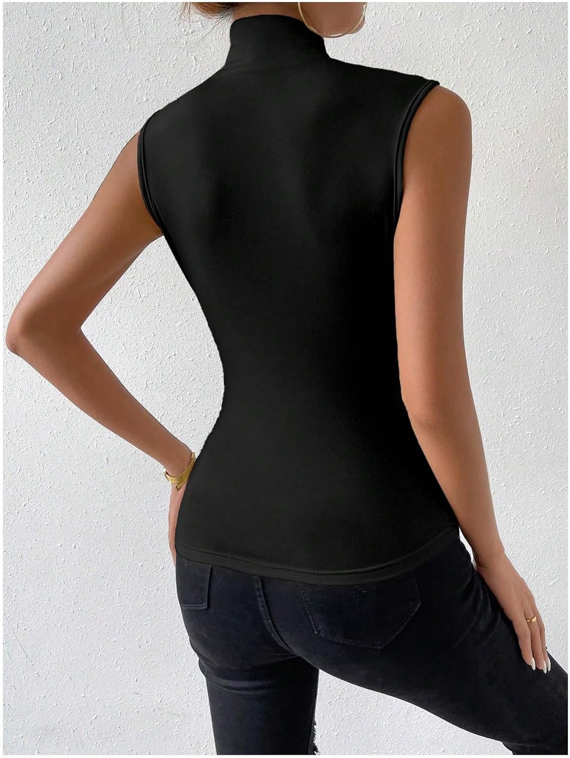 SweatyRocks Women's Ruched Wrap Mock Neck Tank Tops Casual Sleeveless Solid Slim Fit Tank Top - Image 2