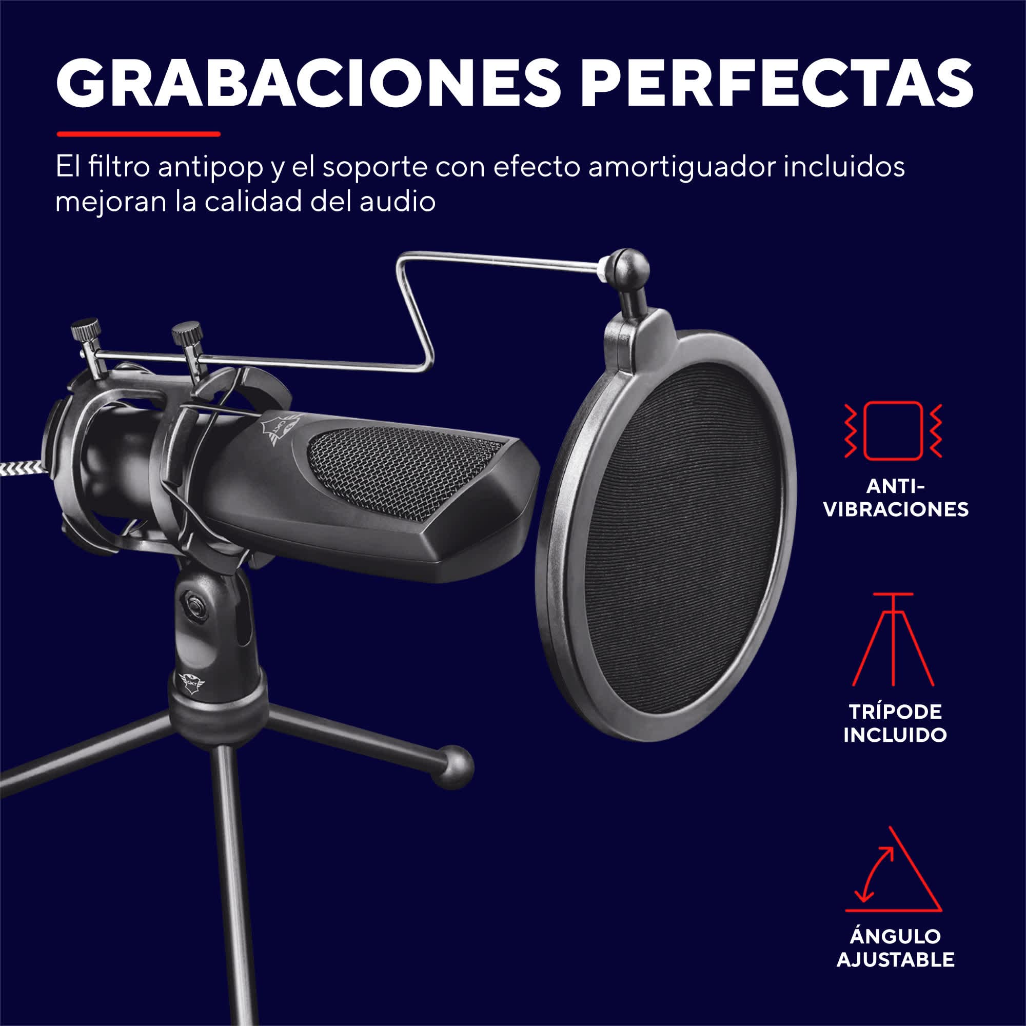GXTrust 232 Mantis Micrófono USB con Trípode y Filtro Pop, Micro para Streaming, Grabar, Podcast, Vlog, PC, Ordenador, Portátil, PS4, PS5 – Negro